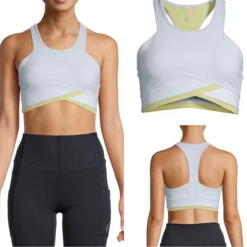 Free People Two-Tone White and Pale Yellow Racerback Sports Bra - Picture 3 of 10